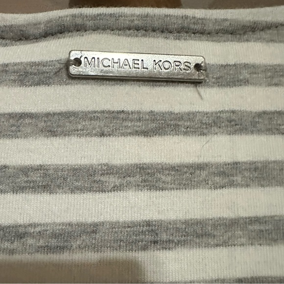 Michael Kors, gray and white stripe knit dress, laced eyelet upper chest, Size S - Picture 7 of 7